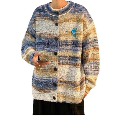 Gradient Contrast Korean Cardigan Sweater Men
