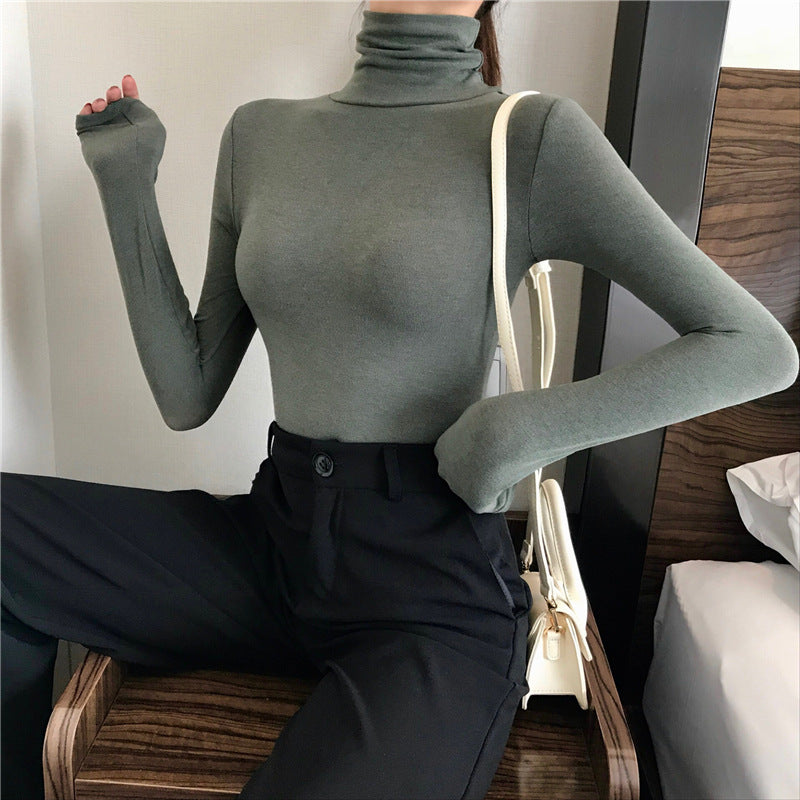 All Match Slimming Solid Color Bottoming Shirt Womens Tops Women