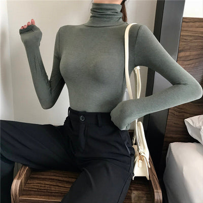All Match Slimming Solid Color Bottoming Shirt Womens Tops Women