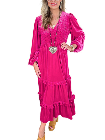 Solid Color Velvet Dress Women