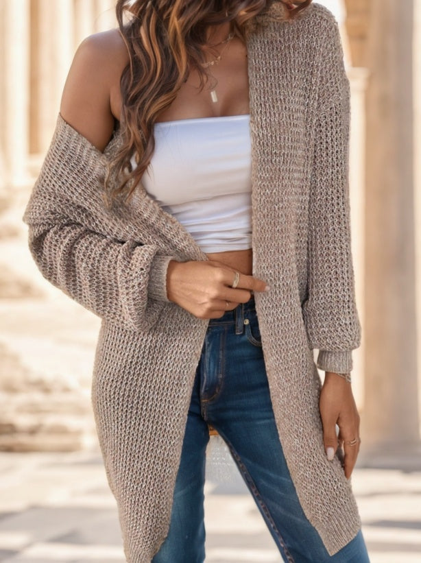 Solid Drop Shoulder Cardigan,Long Sleeve Tops
