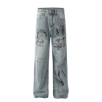 Graffiti Printing Ripped Jeans For Men