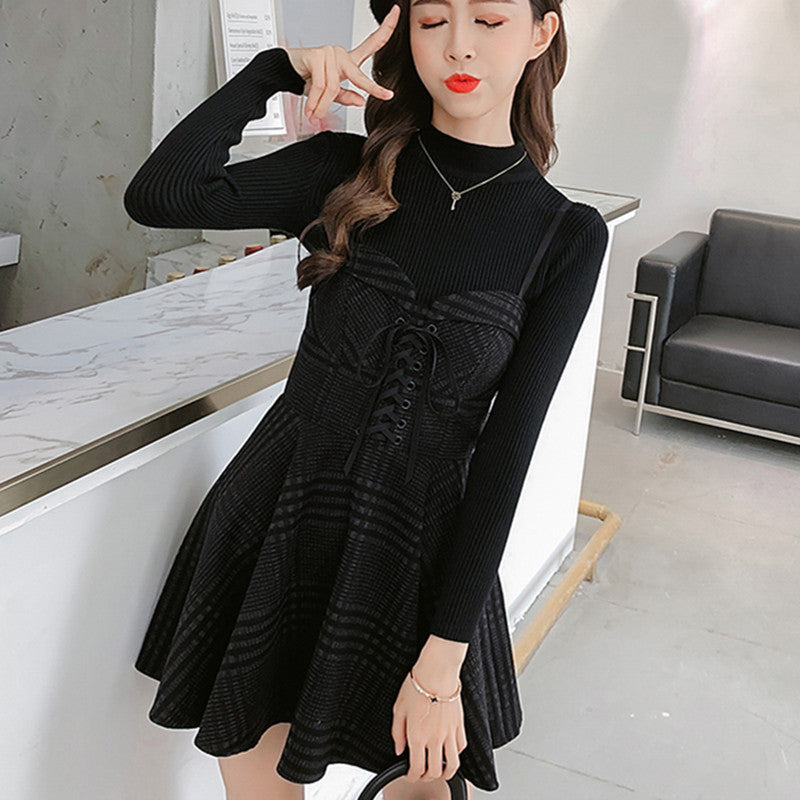 Woolen sling dress women suit