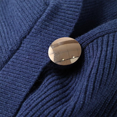 Dark Blue Irregular V-neck Fitted Waist Sweater Knitwear Autumn And Winter