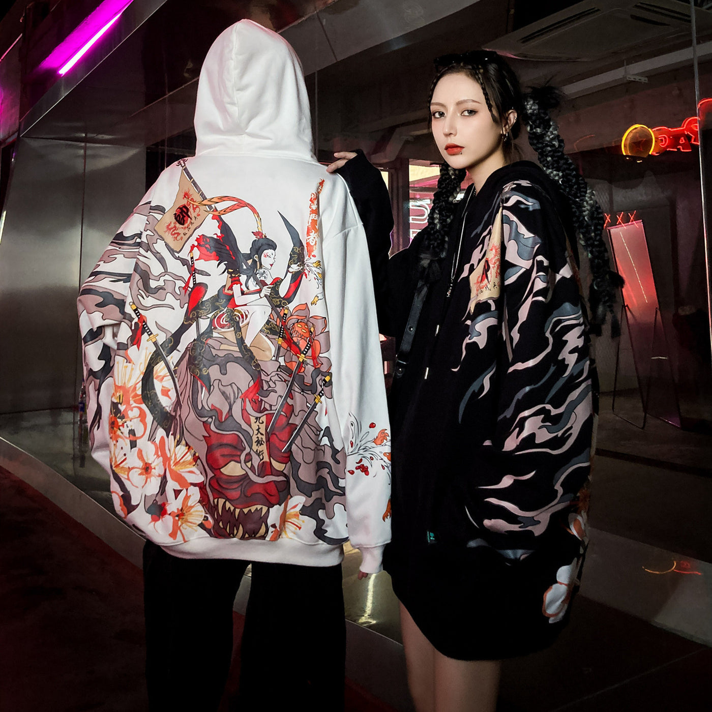 Chinese style printed hooded sweatshirt men