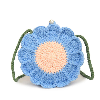 Hand-woven Bag Wool Crocheted Flowers