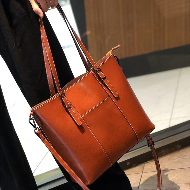 Genuine Leather Women's New Retro Large Capacity Fashion Shoulder Bag