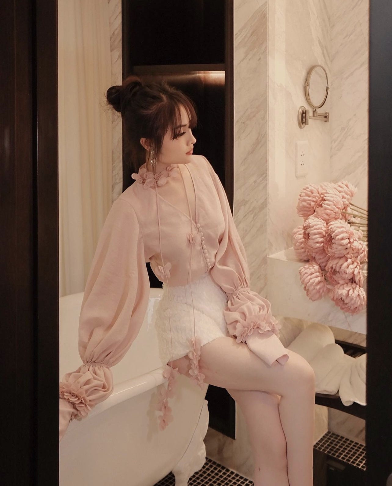 Shirt Three-dimensional Flower Shorts Set For Women