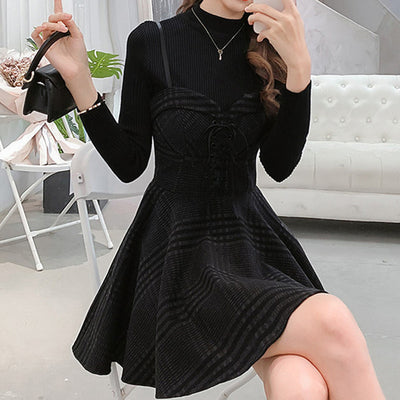 Woolen sling dress women suit