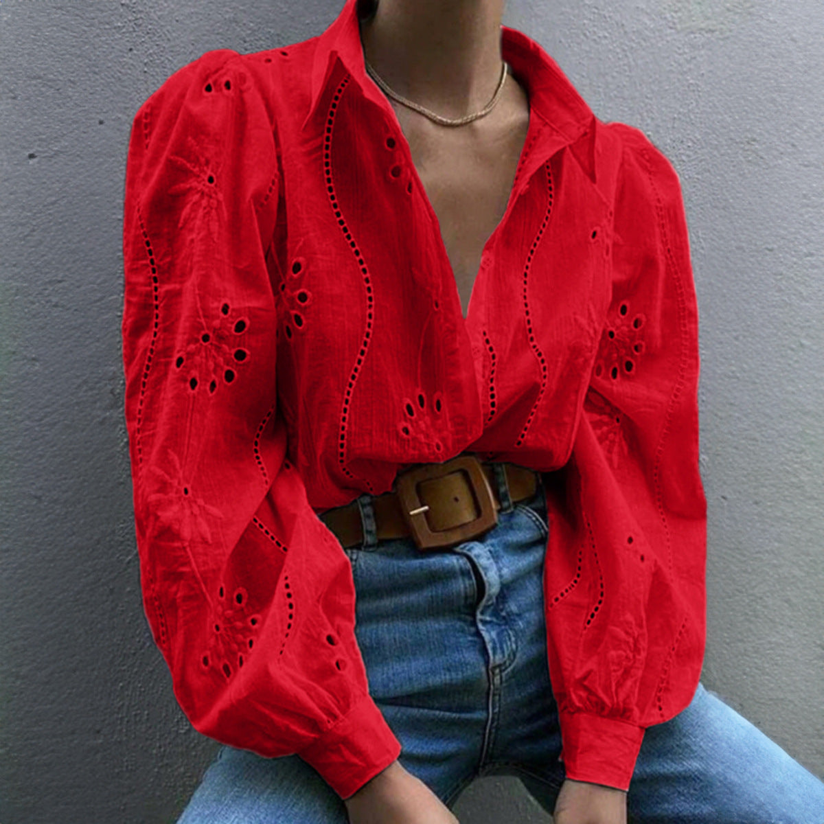 Casual Loose Fashion Hollowed-out Puff Sleeve Cardigan Top Women's Clothing