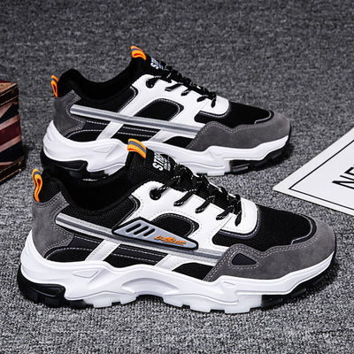 Black White Lace-up Sneakers Men Outdoor Breathable Csual Mesh Shoes Lightweight Running Sports Shoes