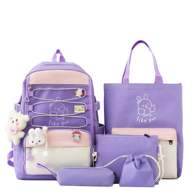 Backpack Lightweight And Large Capacity Student Schoolbag Four-piece Set