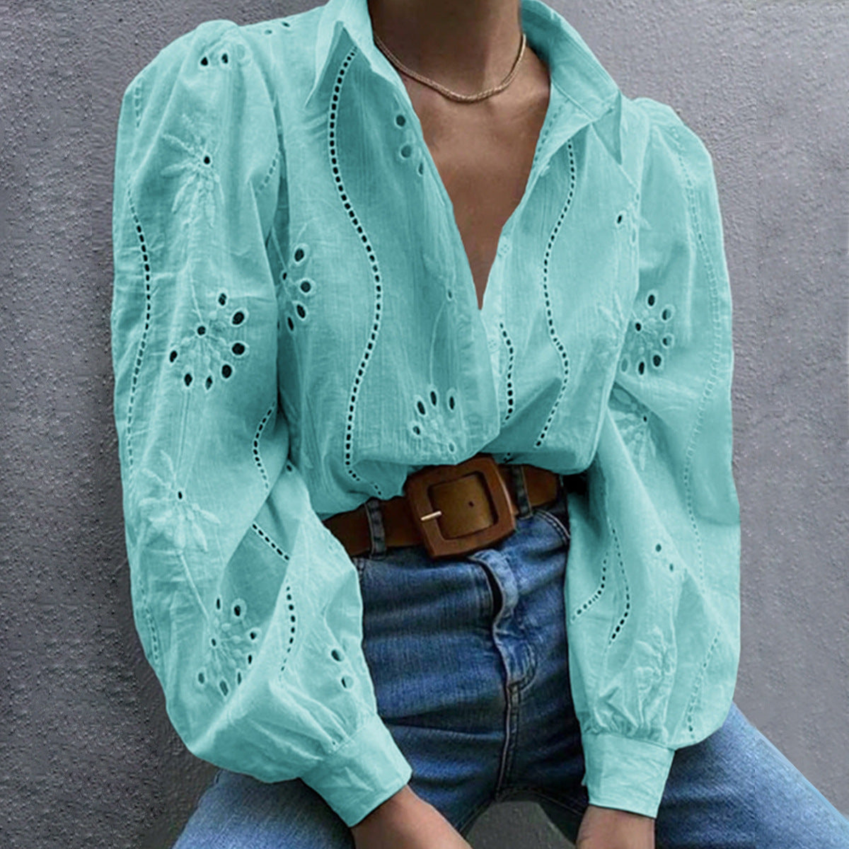 Casual Loose Fashion Hollowed-out Puff Sleeve Cardigan Top Women's Clothing