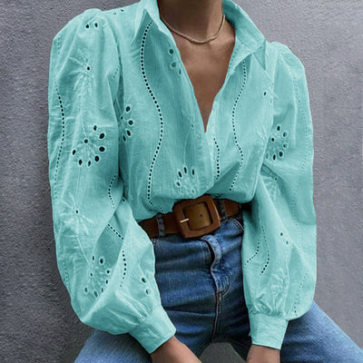 Casual Loose Fashion Hollowed-out Puff Sleeve Cardigan Top Women's Clothing