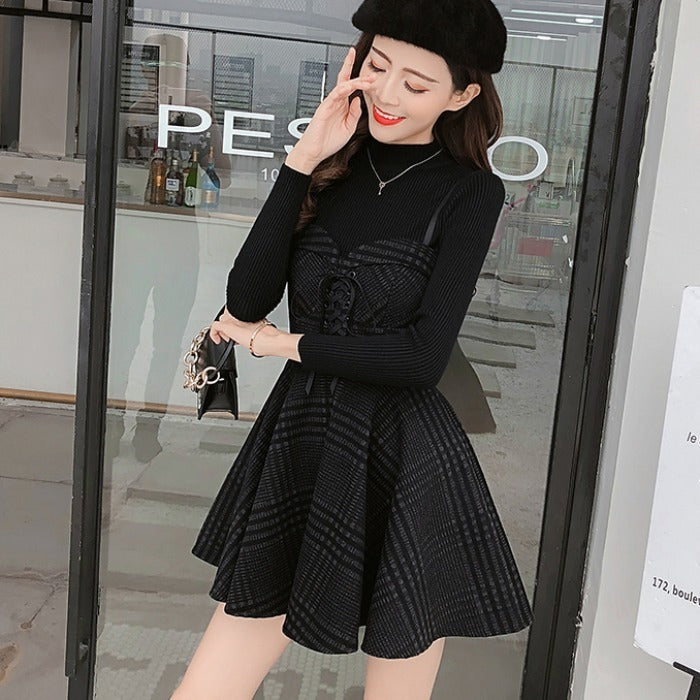Woolen sling dress women suit