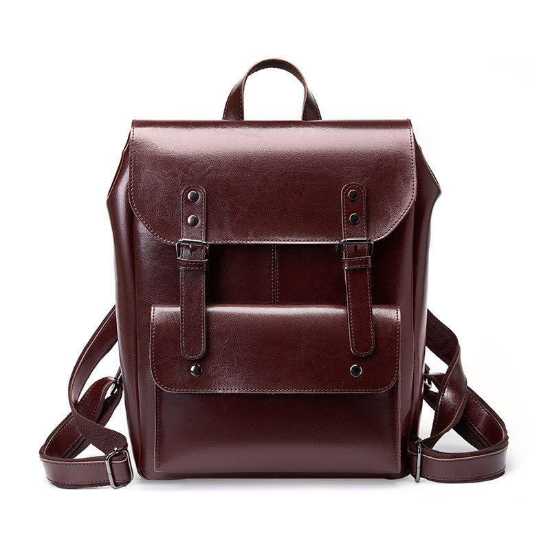 Leather Backpack Women's Wear-resistant Cowhide Computer Backpack