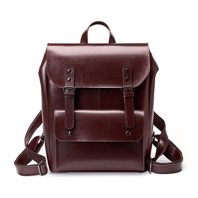 Leather Backpack Women's Wear-resistant Cowhide Computer Backpack
