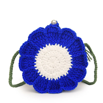 Hand-woven Bag Wool Crocheted Flowers