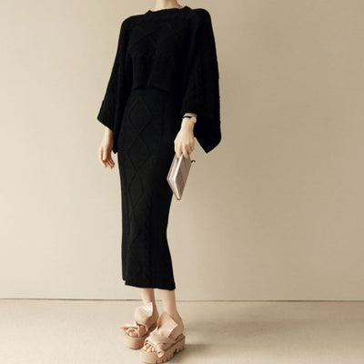 Bat sleeve sweater knitted skirt suit skirt