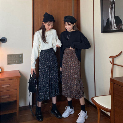 Skirt Women Summer New Irregular Korean Style Pleated Floral Skirt