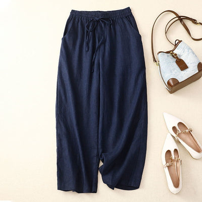 Retro Cotton And Linen Cropped Wide-leg Pants Women