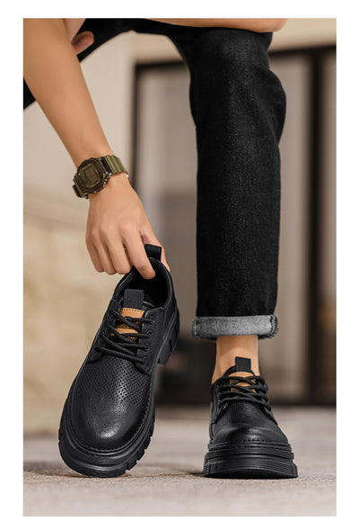 Genuine Leather Breathable Platform Height Increasing Work Casual Shoes