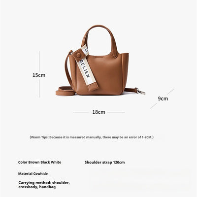 Cattlehide Leather Cross Body Bucket Bag
