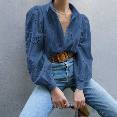 Casual Loose Fashion Hollowed-out Puff Sleeve Cardigan Top Women's Clothing
