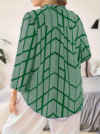 Women's Plus Size Summer Dot Print V-Neck Elbow Sleeve Blouse - Resort Casual Work Top