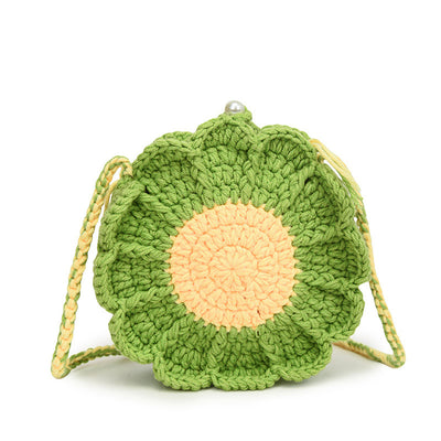 Hand-woven Bag Wool Crocheted Flowers