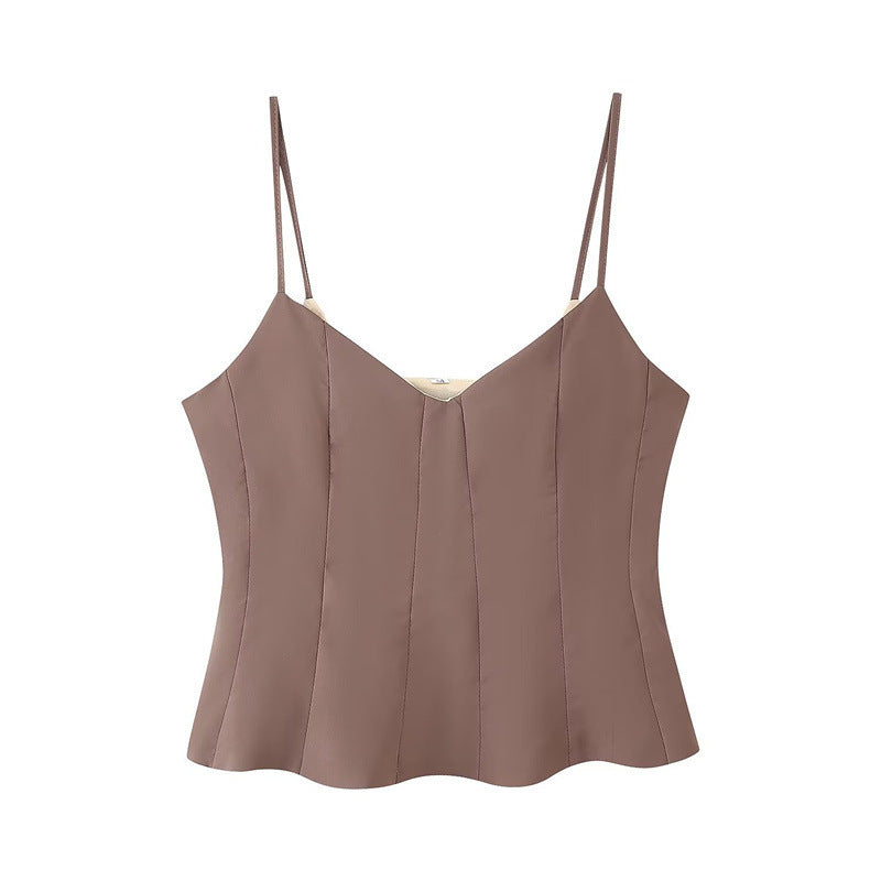 Sling Solid Color Top High Waist Casual Straight Trousers Suit