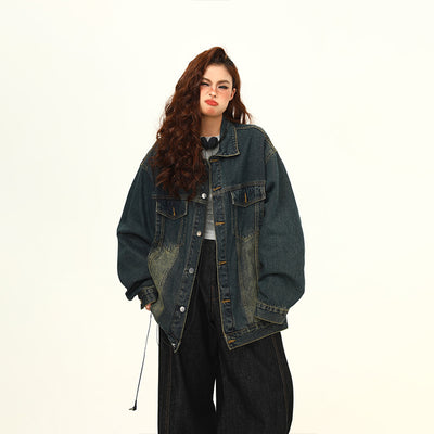 Washed-out Vintage Blue Denim Coat Couple Jacket