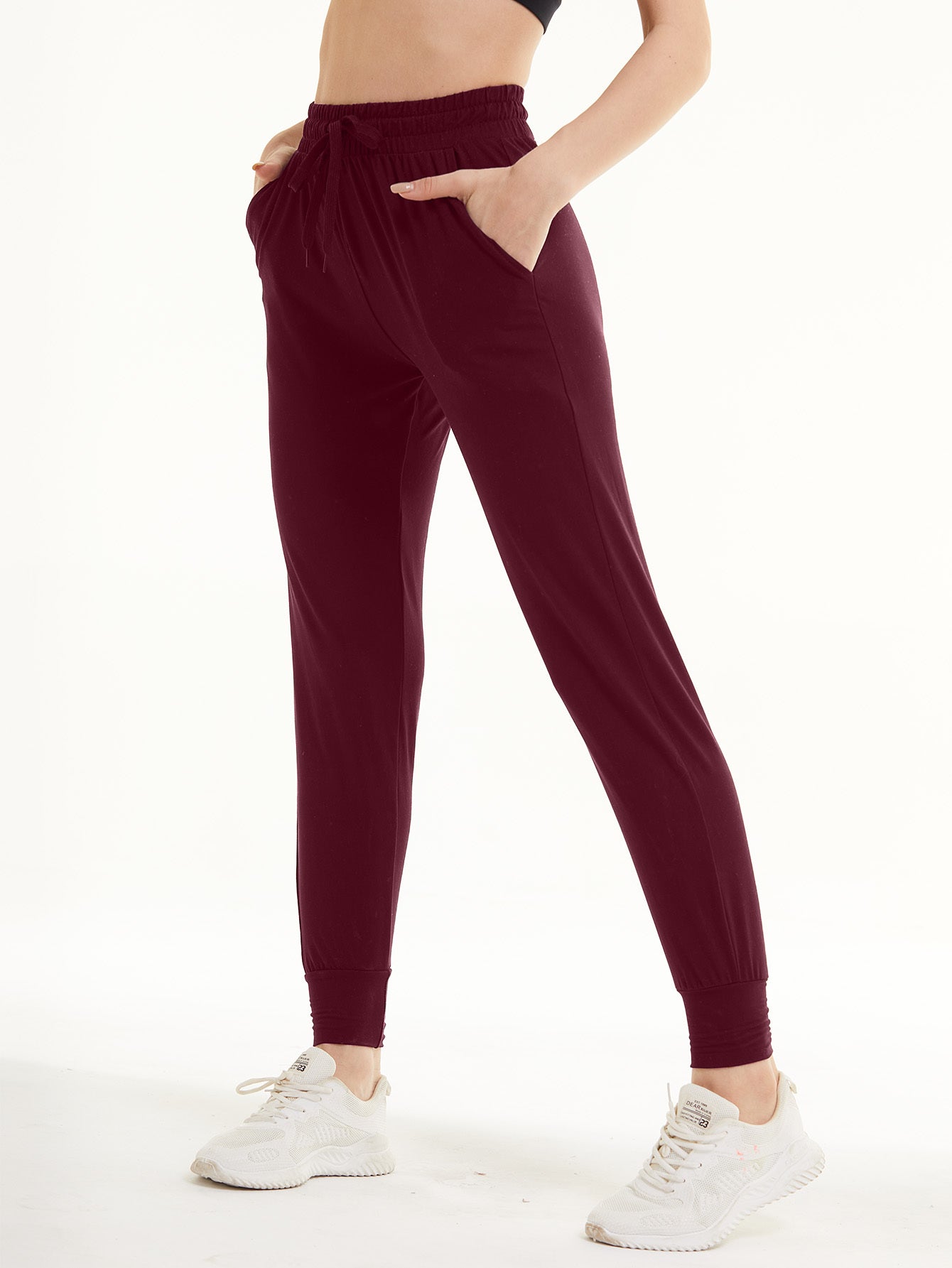 Sweatpants - Cropped New Solid Color Deep Crimson