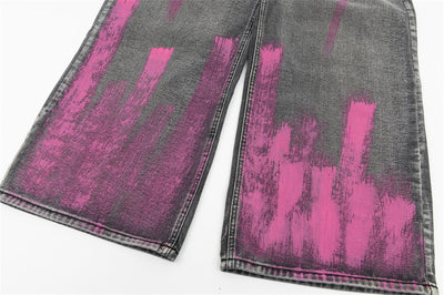 Painting Inkjet Wide Leg Jeans Men