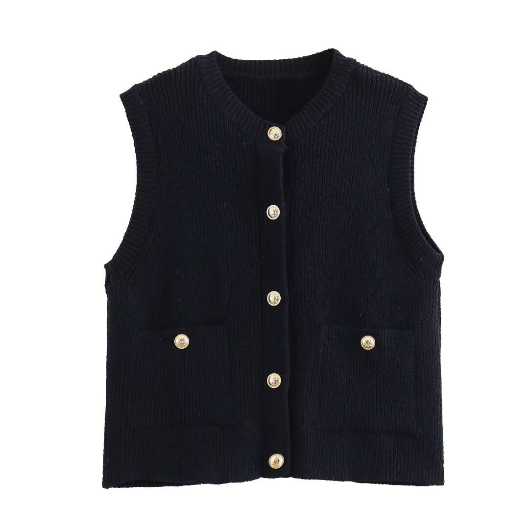 Women's Loose Casual Single-breasted Decorative Knitted Vest