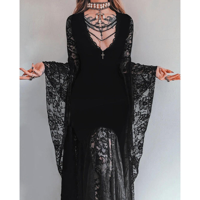 Lace Stitching Velvet Dress Women