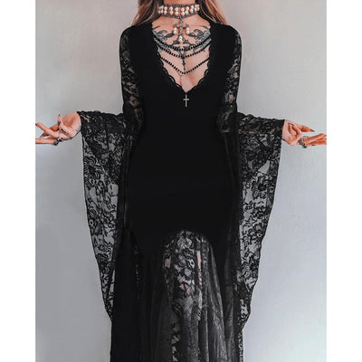 Lace Stitching Velvet Dress Women
