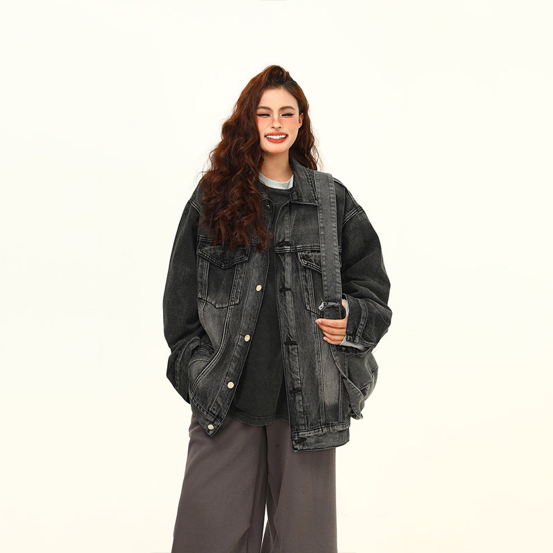 Washed-out Vintage Blue Denim Coat Couple Jacket