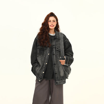 Washed-out Vintage Blue Denim Coat Couple Jacket