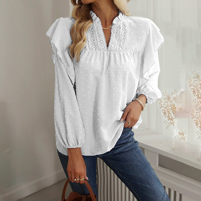 Spring And Summer Ruffled Lantern Sleeves Lace Stitching Coat
