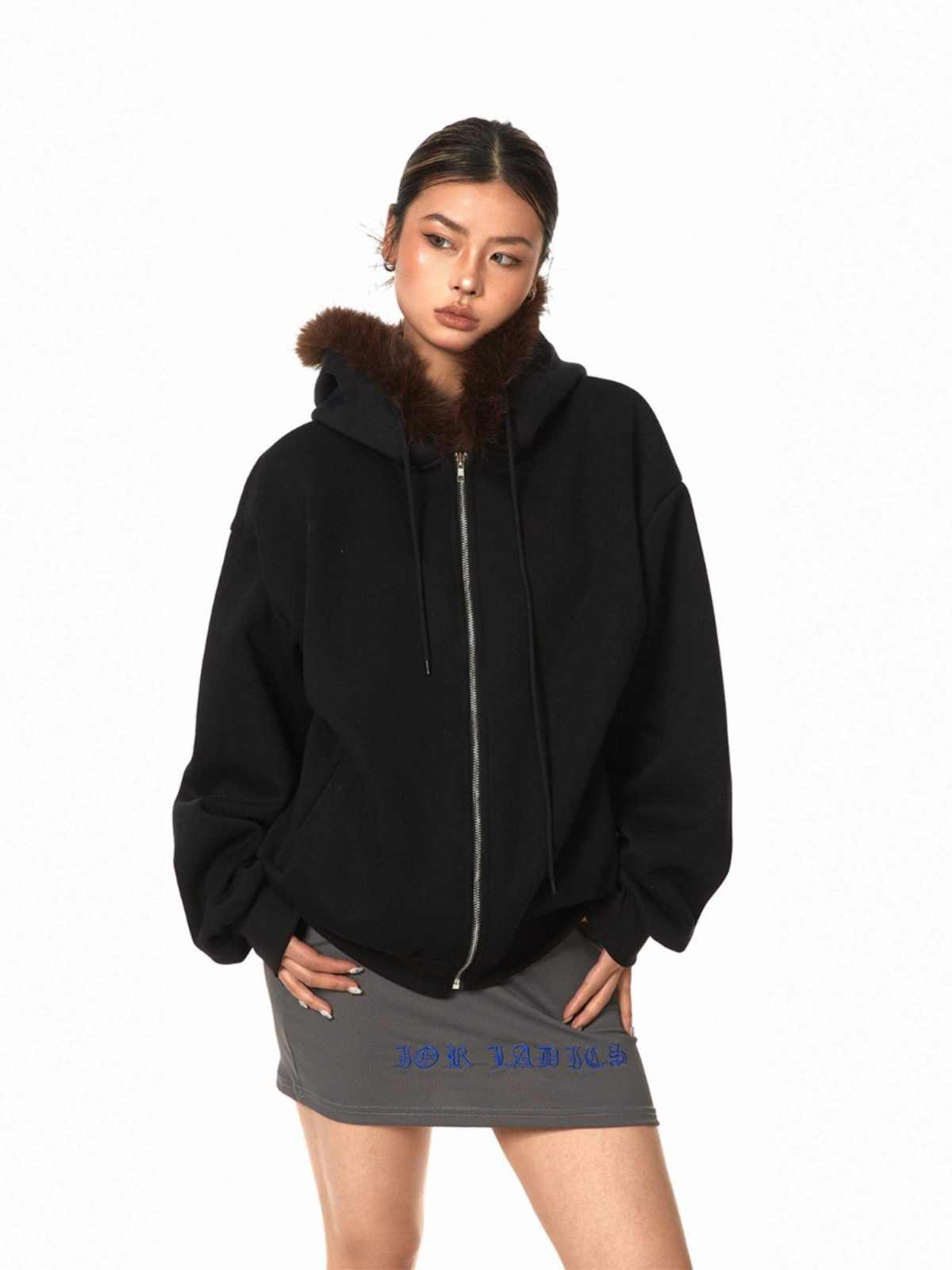Retro Hooded Cardigan Fur Collar Sweater Loose Casual Women's Coat