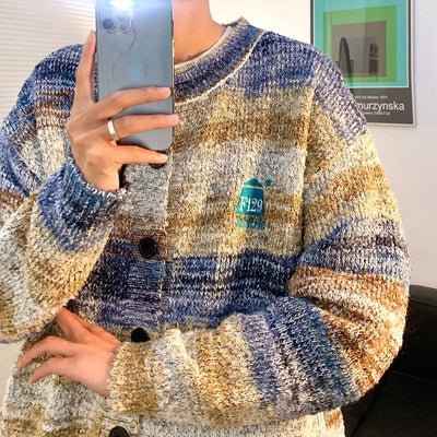 Gradient Contrast Korean Cardigan Sweater Men