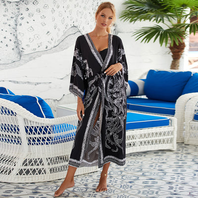 New Rayon Printed Beach Sun Protection Outerwear Cover-up Women