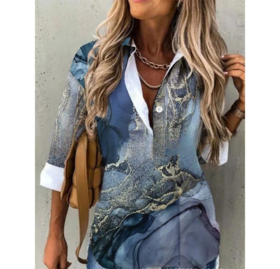 Spring And Summer New Fashionable Printed Collar Long Sleeved Shirt For Women