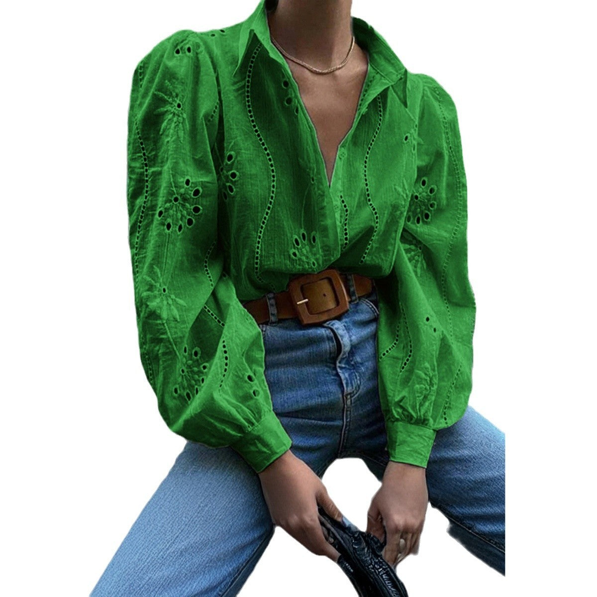 Casual Loose Fashion Hollowed-out Puff Sleeve Cardigan Top Women's Clothing