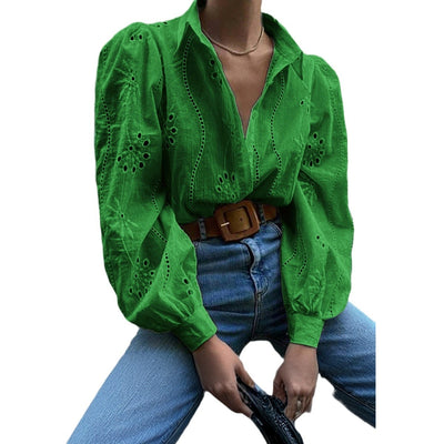 Casual Loose Fashion Hollowed-out Puff Sleeve Cardigan Top Women's Clothing