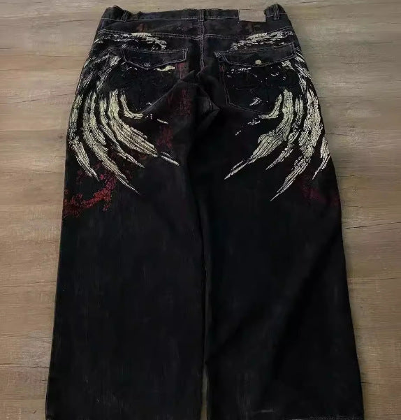 Hip Hop Embroidered Loose Jeans Men
