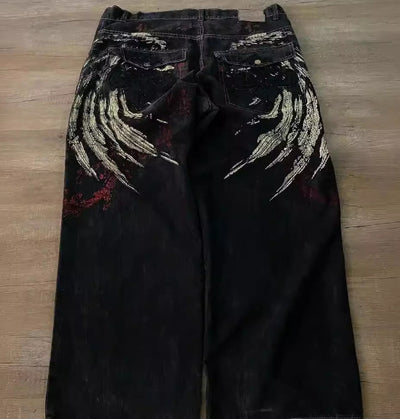 Hip Hop Embroidered Loose Jeans Men
