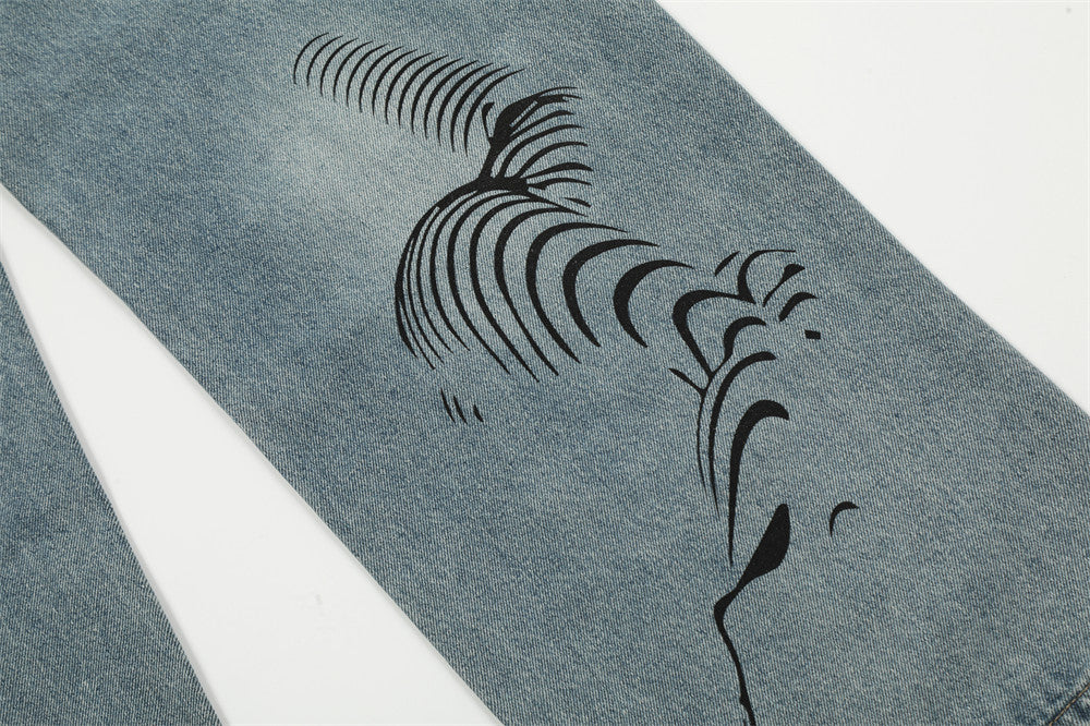 Graffiti Printing Ripped Jeans For Men