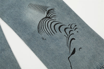 Graffiti Printing Ripped Jeans For Men